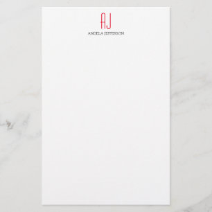 Moderne einfache weiße rote Monogramm-Schrift Briefpapier