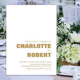 Moderne, einfache White and Gold Hochzeit Einladung