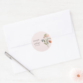 Moderne einfache Wildblume Blumenhochzeit Runder Aufkleber