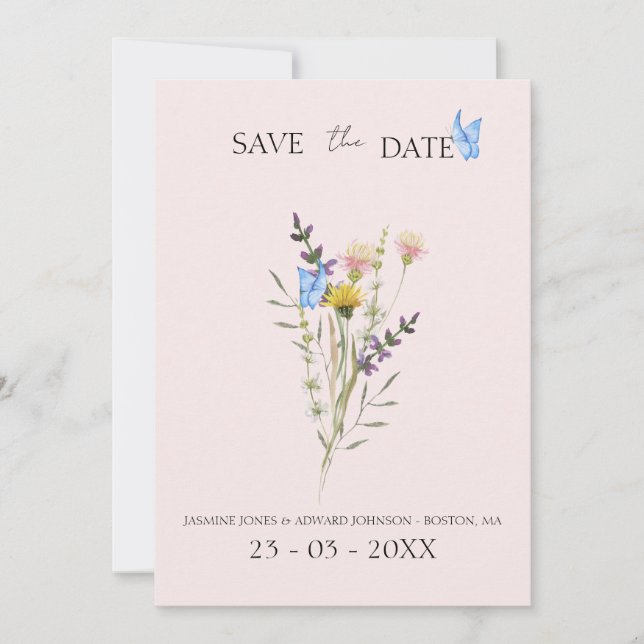 Moderne einfache Wildblume Blumenhochzeit Save The Date (Vorderseite)