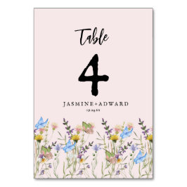 Moderne einfache Wildblume Blumenhochzeit Tischnummer