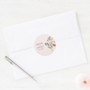 Moderne einfache Wildblumen-Blumenhochzeit Runder Aufkleber