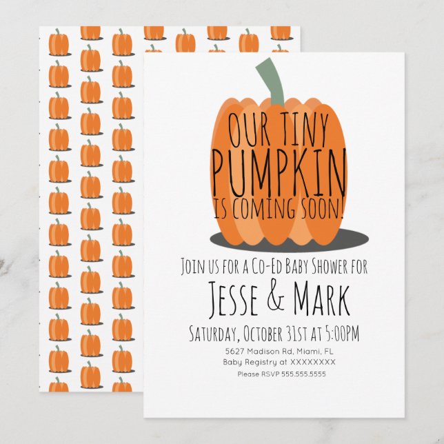 Moderne, einfache Winy Pumpkin Baby Dusche Einladung (Vorne/Hinten)