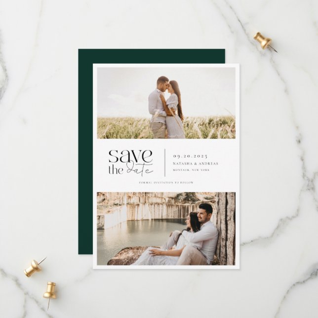Moderne Einfachheit 2 Foto Hochzeit Save The Date (Vorderseite/Rückseite Beispiel)