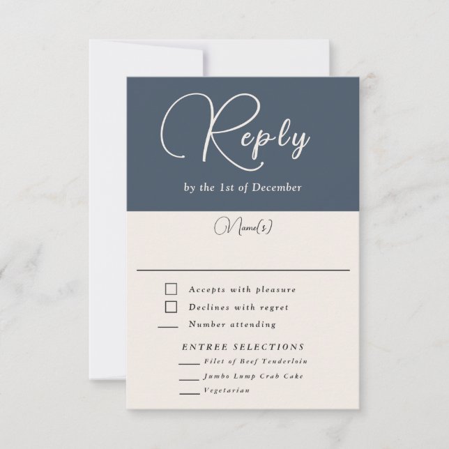 Moderne Einfachheit Navy Blue Einfache UAWG mit Ma RSVP Karte (Vorderseite)