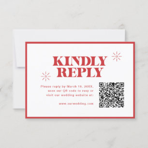 Moderne einfarbige Hochzeit mit QR-Code RSVP Karte