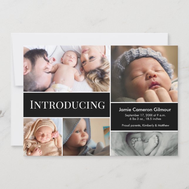 Moderne Einführung von Baby-Multiple-Fotos Ankündigung (Vorderseite)