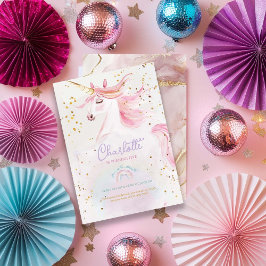 Moderne Einhorn- und Regenbogenpastel zum Geburtst Einladung