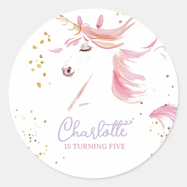 Moderne Einhorn- und Regenbogenpastel zum Geburtst Runder Aufkleber (Vorderseite)
