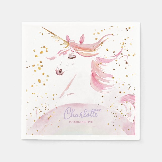 Moderne Einhorn- und Regenbogenpastel zum Geburtst Serviette (Vorderseite)