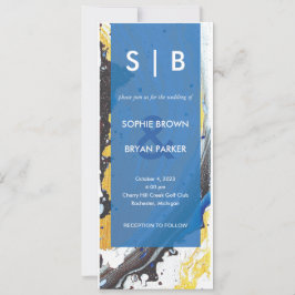 Moderne Einladung von Blau/Gold/Schwarz