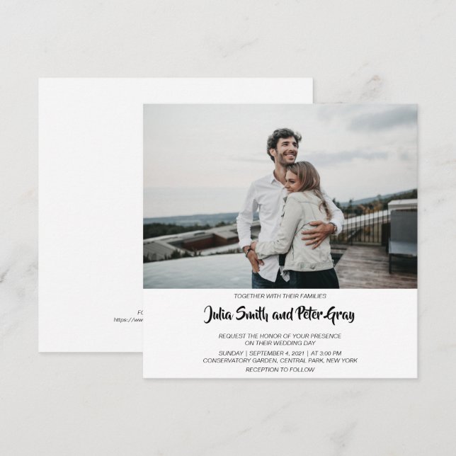 Moderne Einladung zum Hochzeitsfeiern am Foto Squa (Vorne/Hinten)