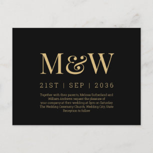 Moderne Einladung zur Black Gold Hochzeit Postkarte