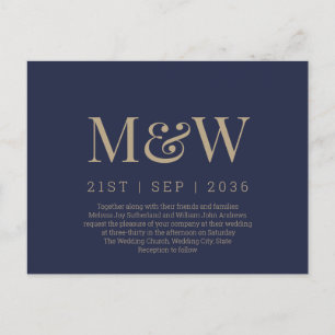 Moderne Einladung zur Hochzeit der Marine Postkarte