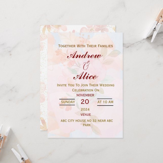 Moderne Einladung zur Hochzeit in Englisch (Vorderseite/Rückseite Beispiel)