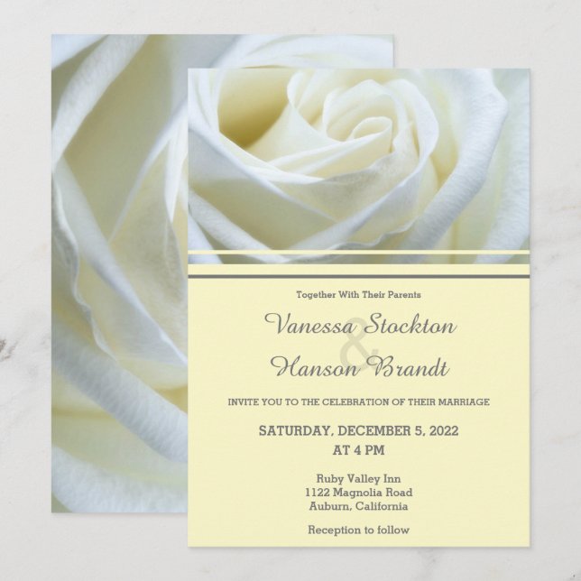 Moderne Einladung zur Hochzeit von White Rose (Vorne/Hinten)