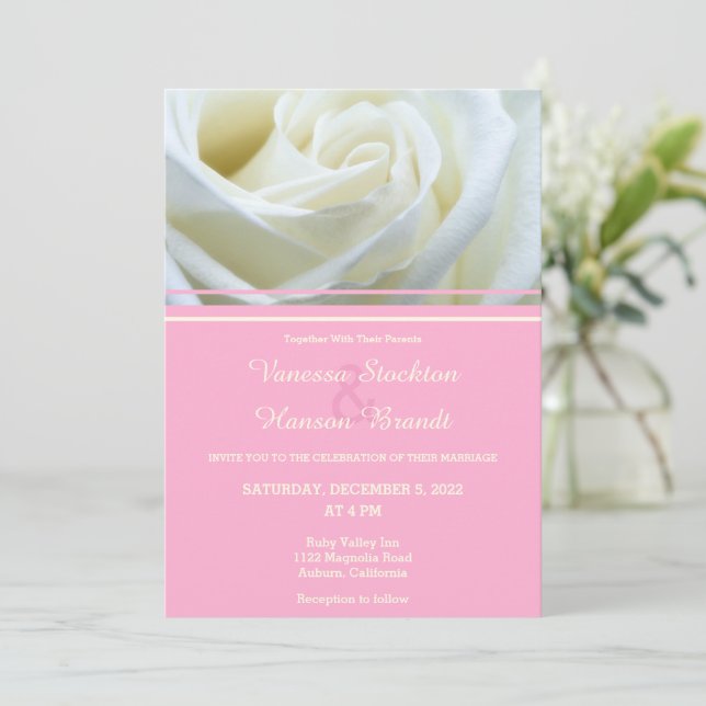 Moderne Einladung zur Hochzeit von White Rose (Stehend Vorderseite)