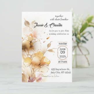 Moderne Einladungen für Hochzeiten in Weiß und Gol