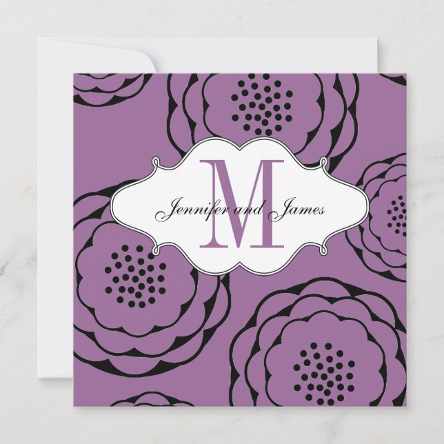 Moderne Einladungen für Hochzeiten Monogram Lila (Vorderseite)
