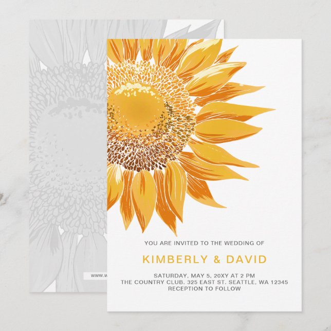 Moderne Einladungen für Hochzeiten von SunFlower (Vorne/Hinten)