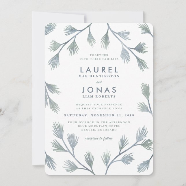Moderne Einladungen für Pine Green + White Wedding (Vorderseite)