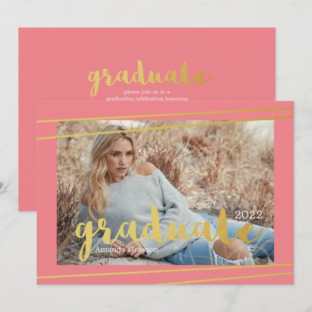 Moderne Einladungen in Rosa, Gold und Weiß (Vorne/Hinten)