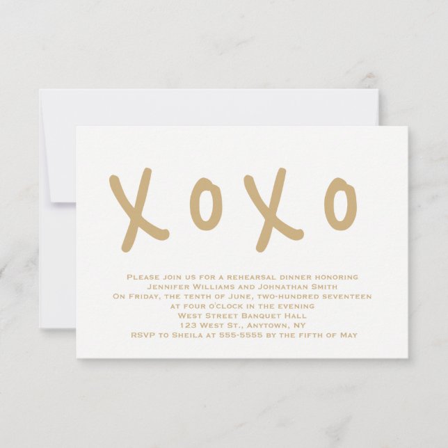 Moderne Einladungen zu Gold Xoxo Probe (Vorderseite)