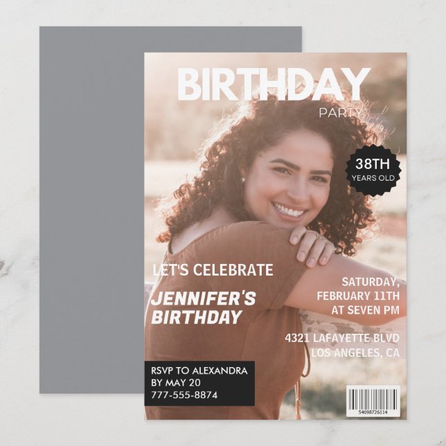 Moderne Einladungen zum 38. Geburtstag Stilvolles  (Vorne/Hinten)