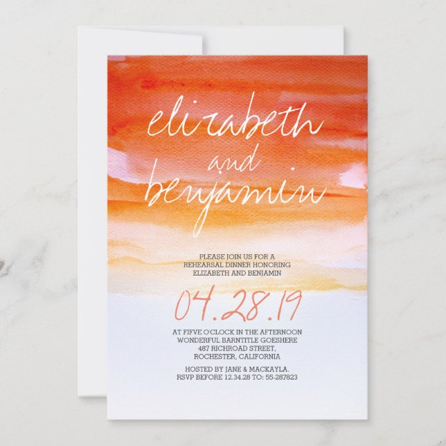 Moderne Einladungen zur Probe in Aquarellfarben (Vorderseite)