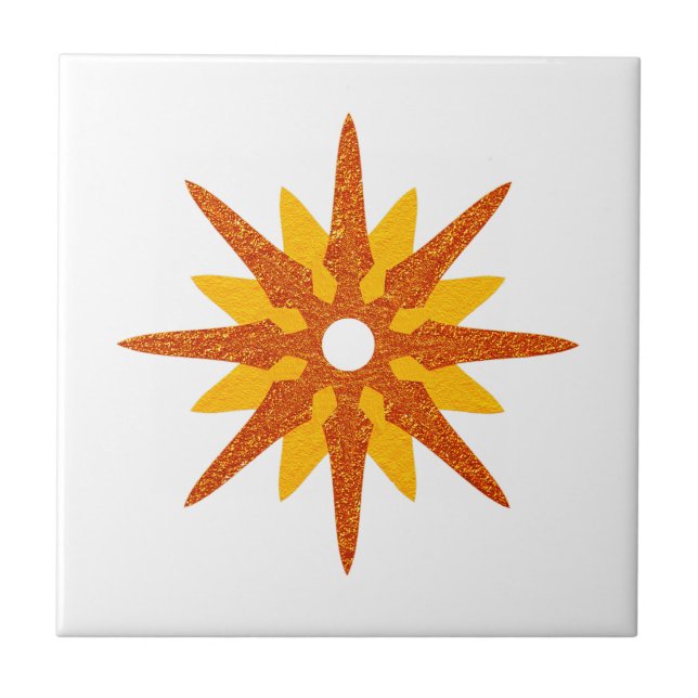 Moderne Einzelstern in Rot-Orange aus der Mitte de Fliese (Vorderseite)