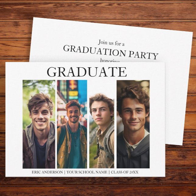 Moderne Einzigartige 4-Foto-Graduierungspartei Einladung (Modern, unique, 4-photo graduation party invitation)