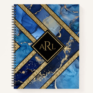 Moderne einzigartige blaue goldene geometrische pe notizbuch