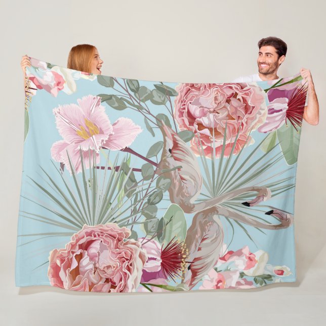 Moderne, einzigartige Blumen mit Flamingo blau und Fleecedecke (Beispiel)