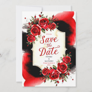 Moderne, einzigartige Crimson-Rote Rosen Hochzeit Save The Date