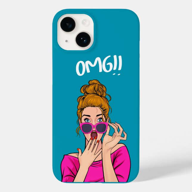 Moderne, einzigartige Girl Pop Art vibran blau pin Case-Mate iPhone 14 Hülle (Rückseite)