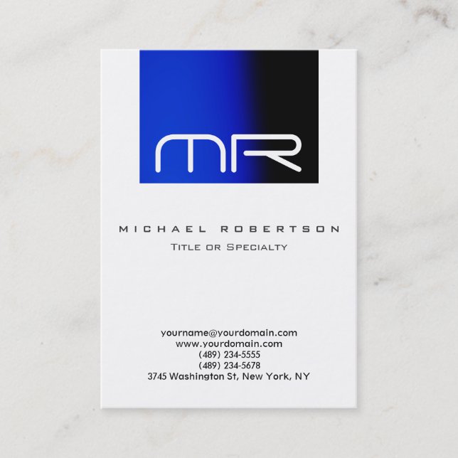 Moderne, einzigartige Monogram White Blue Business Visitenkarte (Vorderseite)