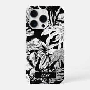 Moderne einzigartige schwarze und weiße tropische iPhone 16 pro hülle