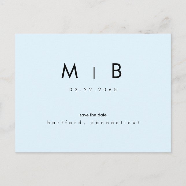 Moderne eisblaue Monogramm-Hochzeit retten das Dat Postkarte (Vorderseite)