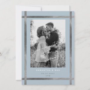 Moderne Eisblaue und Silber-Foto-Hochzeit Einladung