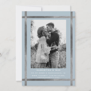 Moderne Eisblaue und Silber-Foto-Hochzeit Einladung