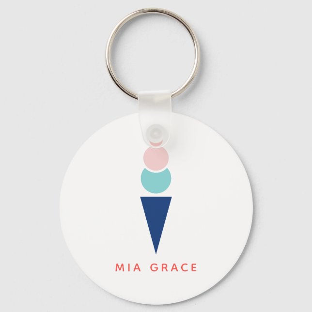 Moderne Eiscreme in Blau und Rosa Schlüsselanhänger (Vorderseite)