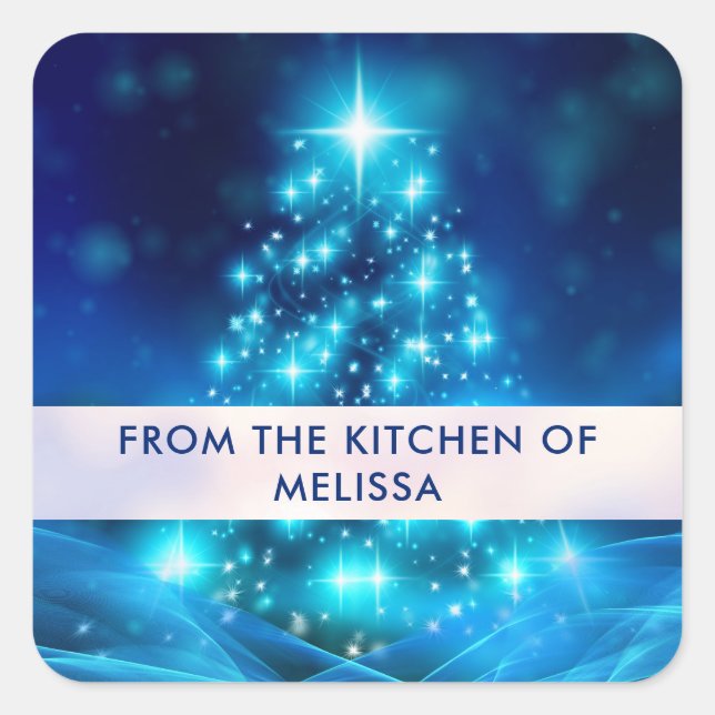 Moderne Electric Blue Christmas Tree Küche Quadratischer Aufkleber (Vorderseite)