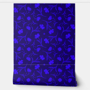 Moderne Electric Blue Floral Liberty Pattern Navy Tapete