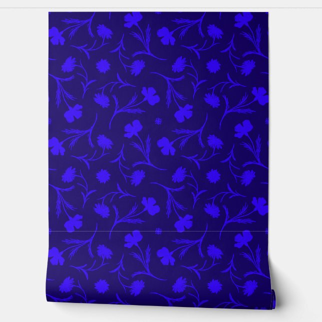 Moderne Electric Blue Floral Liberty Pattern Navy Tapete (Abrollen)