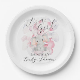 Moderne Elefantenflora Es ist eine Girl Baby Dusch Pappteller