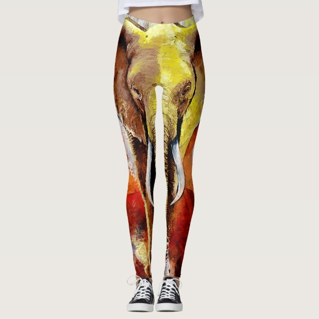 Moderne Elefantenölmalerei Abstrakt Leggings (Vorderseite)