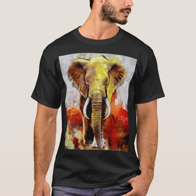 Moderne Elefantenölmalerei Abstrakt T-Shirt (Vorderseite)