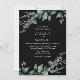 Moderne Elegance Black Eucalyptus Wedding Einladung