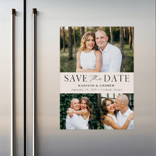 Moderne Elegance Creme Drei Foto Save the Date Magneteinladung