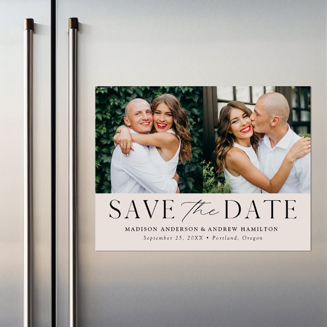 Moderne Elegance Creme Zwei Fotos Save the Date Magneteinladung (Von Creator hochgeladen)